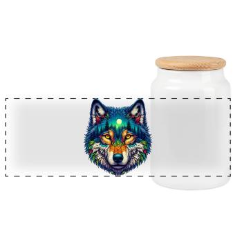 Wolf - Panorama Keksdose mit Holzdeckel - Weiß - Vorne