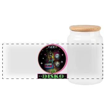 Disco Diva Neon Glitzerkugeln - Panorama Keksdose mit Holzdeckel - Weiß - Vorne