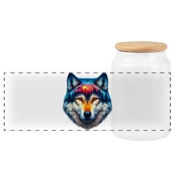 Wolf - Panorama Keksdose mit Holzdeckel - Weiß - Vorne