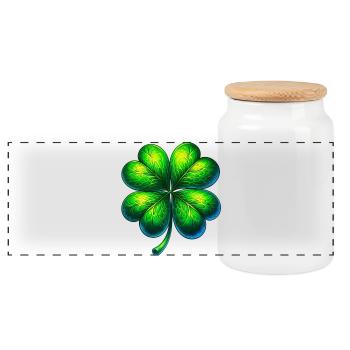 Four-leaf clover - Panoramic Cookie Jar with Wooden Lid - white - Front