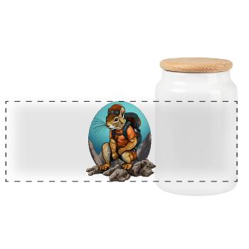 Squirrel Mountaineer / Hiking Squirrel - Panoramic Cookie Jar with Wooden Lid - white - Front