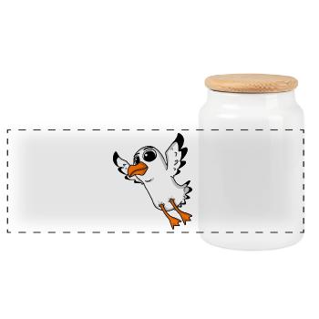 Seagull Bird - Panoramic Cookie Jar with Wooden Lid - white - Front