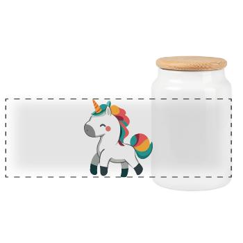 Mignon Fier Licorne Design - Art de dessin animé fantaisiste - Boîte à biscuits avec couvercle en bois - blanc - Devant
