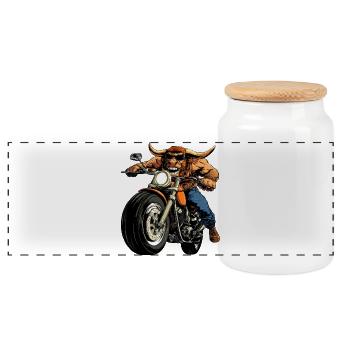 Taureaux Moto / Motard Taureau - Boîte à biscuits avec couvercle en bois - blanc - Devant