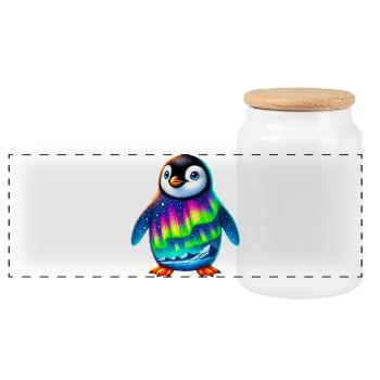 Penguin - Panoramic Cookie Jar with Wooden Lid - white - Front