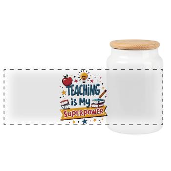 Teaching is My Superpower - Panoramic Cookie Jar with Wooden Lid - white - Front