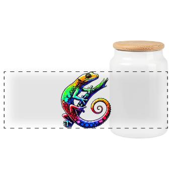 Gecko - Panoramic Cookie Jar with Wooden Lid - white - Front