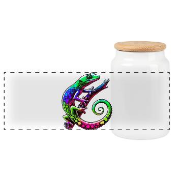 Gecko - Panoramic Cookie Jar with Wooden Lid - white - Front