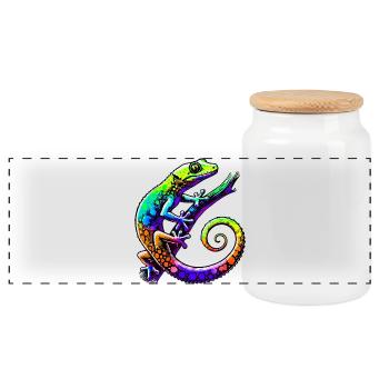 Gecko - Panorama Keksdose mit Holzdeckel - Weiß - Vorne