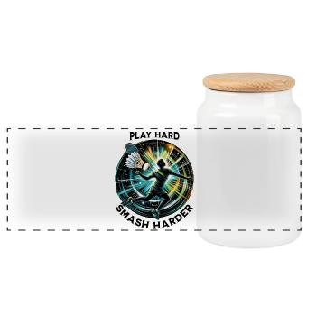 Play Hard, Smash Harder - Panoramic Cookie Jar with Wooden Lid - white - Front