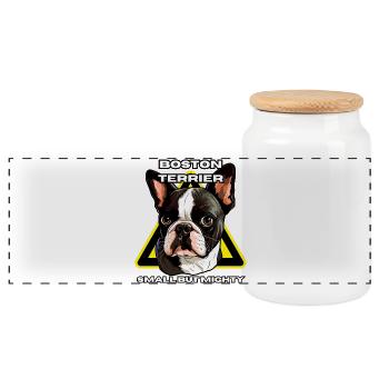 Boston Terrier Shirt Klein aber oho - Panorama Keksdose mit Holzdeckel - Weiß - Vorne