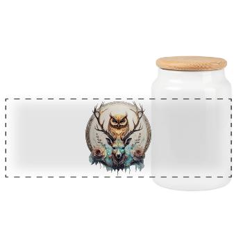 Owl and deer, a mystical alliance. - Panoramic Cookie Jar with Wooden Lid - white - Front