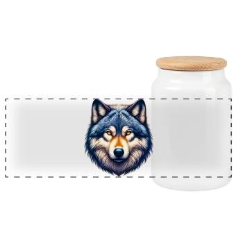 Wolf - Panorama Keksdose mit Holzdeckel - Weiß - Vorne