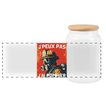 Pompier masqué – J'peux pas - Boîte à biscuits avec couvercle en bois - blanc - Devant