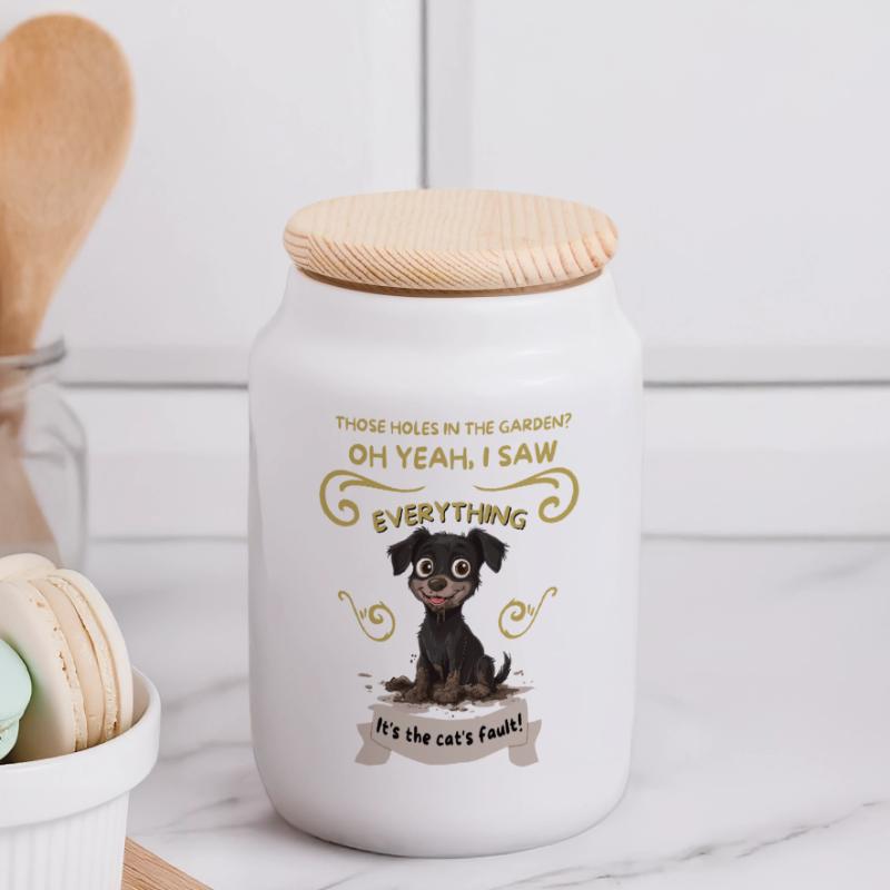 Chiot éclaboussé de boue : Défaut du chat Boîte à biscuits avec couvercle en bois