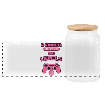 Le joueur fait monter de niveau la manette rose - Boîte à biscuits avec couvercle en bois - blanc - Devant