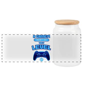 Gamer Level Up Neon Controller - Panoramic Cookie Jar with Wooden Lid - white - Front