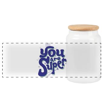 You Are Super – Playful Lettering - Panoramic Cookie Jar with Wooden Lid - white - Front