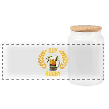 Einfacher Rugby-Bier-Typ - Panorama Keksdose mit Holzdeckel - Weiß - Vorne