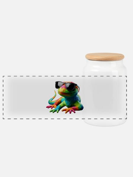 LIZARD cool multicolor - Panorama Keksdose mit Holzdeckel - Weiß