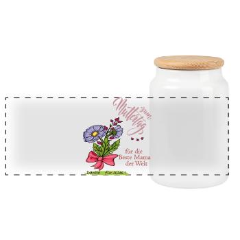Mother's Day, best mom in the world - Panoramic Cookie Jar with Wooden Lid - white - Front