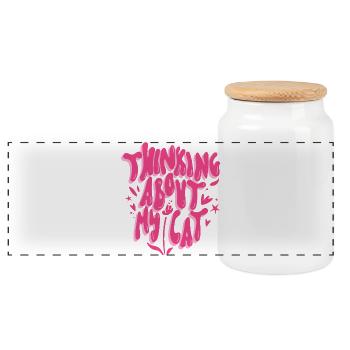 Thinking About My Cat – Love for Cats - Panoramic Cookie Jar with Wooden Lid - white - Front