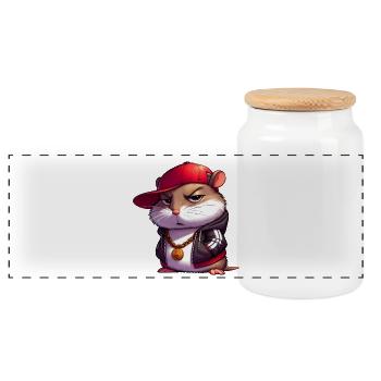 Hamster Hiphop - Panoramic Cookie Jar with Wooden Lid - white - Front