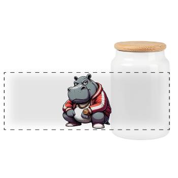 Hiphop Potamus Nilpferd - Panorama Keksdose mit Holzdeckel - Weiß - Vorne