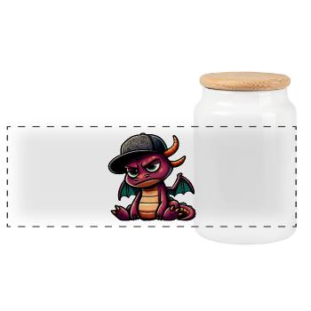 Purple Hiphop Dragon Cap - Panoramic Cookie Jar with Wooden Lid - white - Front