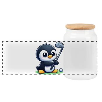 Süßer Pinguin Golfer Cartoon Lustig - Panorama Keksdose mit Holzdeckel - Weiß - Vorne