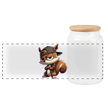 Squirrel Hiphop Cap - Panoramic Cookie Jar with Wooden Lid - white - Front