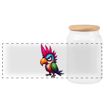 Punk Parrot - Panoramic Cookie Jar with Wooden Lid - white - Front