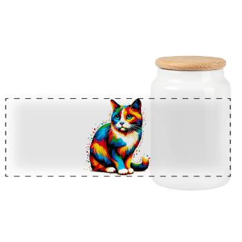Chat - Boîte à biscuits avec couvercle en bois - blanc - Devant