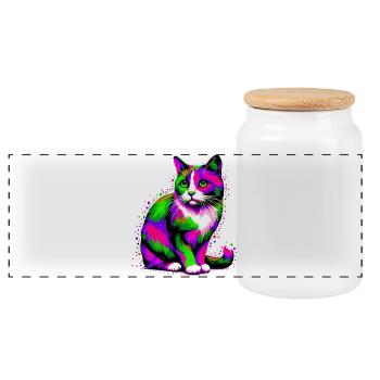 Chat - Boîte à biscuits avec couvercle en bois - blanc - Devant
