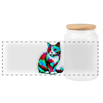 Katze - Panorama Keksdose mit Holzdeckel - Weiß - Vorne