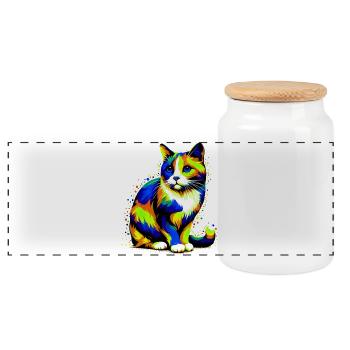 Chat - Boîte à biscuits avec couvercle en bois - blanc - Devant