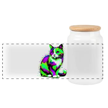 Cat - Panoramic Cookie Jar with Wooden Lid - white - Front