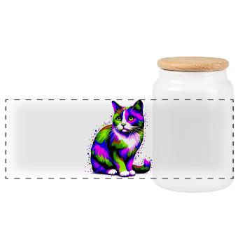 Chat - Boîte à biscuits avec couvercle en bois - blanc - Devant