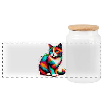 Chat - Boîte à biscuits avec couvercle en bois - blanc - Devant
