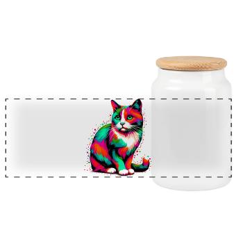 Chat - Boîte à biscuits avec couvercle en bois - blanc - Devant