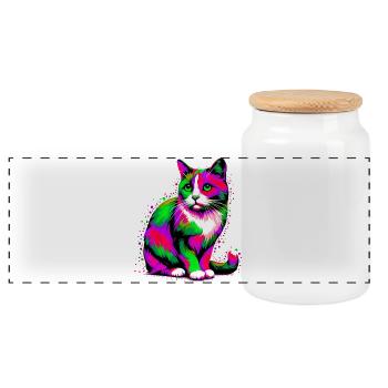Chat - Boîte à biscuits avec couvercle en bois - blanc - Devant