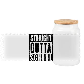 Straight Outta School Shirt, Abschluss, Matura - Panorama Keksdose mit Holzdeckel - Weiß - Vorne