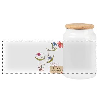 Tu es merveilleux, vrille de fleur - Boîte à biscuits avec couvercle en bois - blanc - Devant