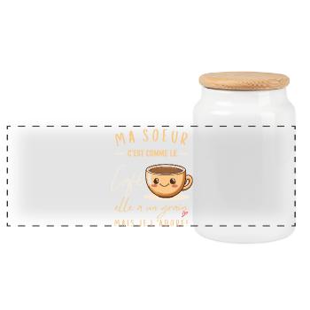 Ma sœur et Café : grain d’amour - Boîte à biscuits avec couvercle en bois - blanc - Devant