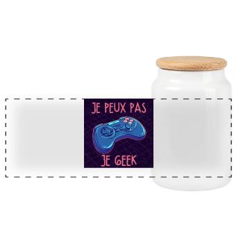 Je peux pas je geek — Manette neon - Boîte à biscuits avec couvercle en bois - blanc - Devant