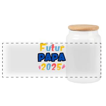 Futur Papa 2025 - Boîte à biscuits avec couvercle en bois - blanc - Devant