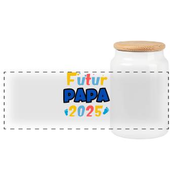 Future Dad 2025 Rainbow - Panoramic Cookie Jar with Wooden Lid - white - Front