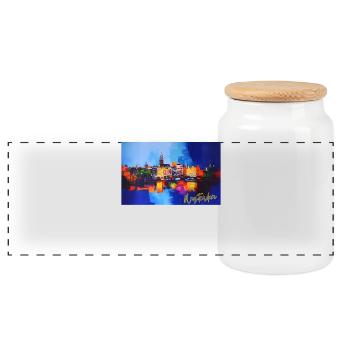 Amsterdam Reflets Colorés Urbains - Boîte à biscuits avec couvercle en bois - blanc - Devant