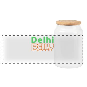 Delhi Belly Neon-Logo T-Shirt - Panorama Keksdose mit Holzdeckel - Weiß - Vorne