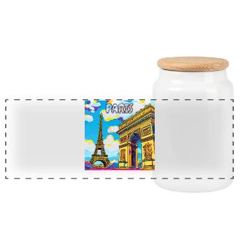 Paris Pop Art: Eiffel-Arc-Traumlandschaft - Panorama Keksdose mit Holzdeckel - Weiß - Vorne